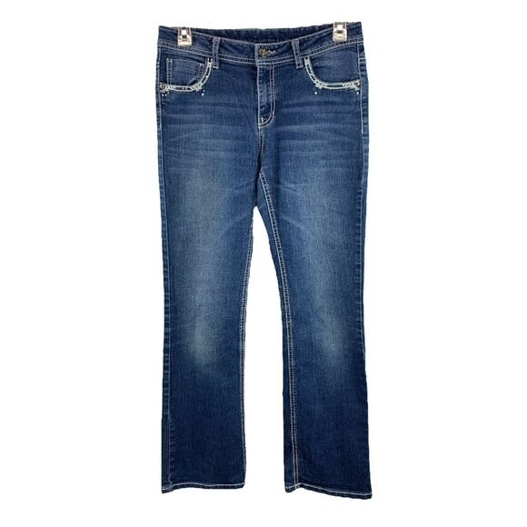 Faded Glory Blue Denim Girls Youth Jeans Sz 14 Straight Leg Flap Pockets Stretch - Picture 2 of 10